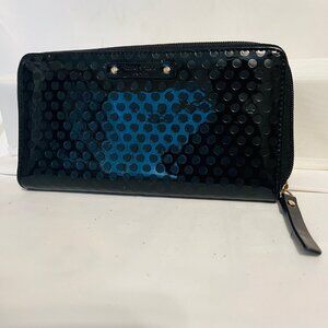 Kate Spade-Shiny Black/Hot Pink-Zip Up Large Wallet-Classy-Polka Dots-Casual